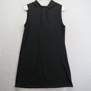 Eileen Fisher Dress Womens Small Black Organic Cotton Hooded Knee Length Coverup